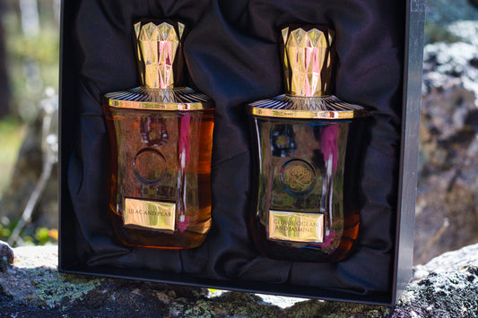 Fae Perfume gift set with Lilac and Pear and Citrus, Ocean and Jasmine bottles.